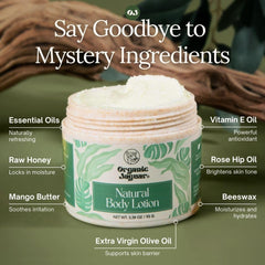 Organic Jaguar lotion hands-application shows easy daily hydration with tropical scent.