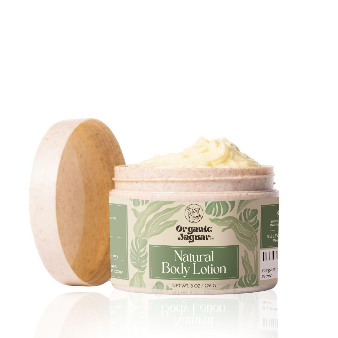 Organic Jaguar natural body lotion bottle for daily moisturizing.