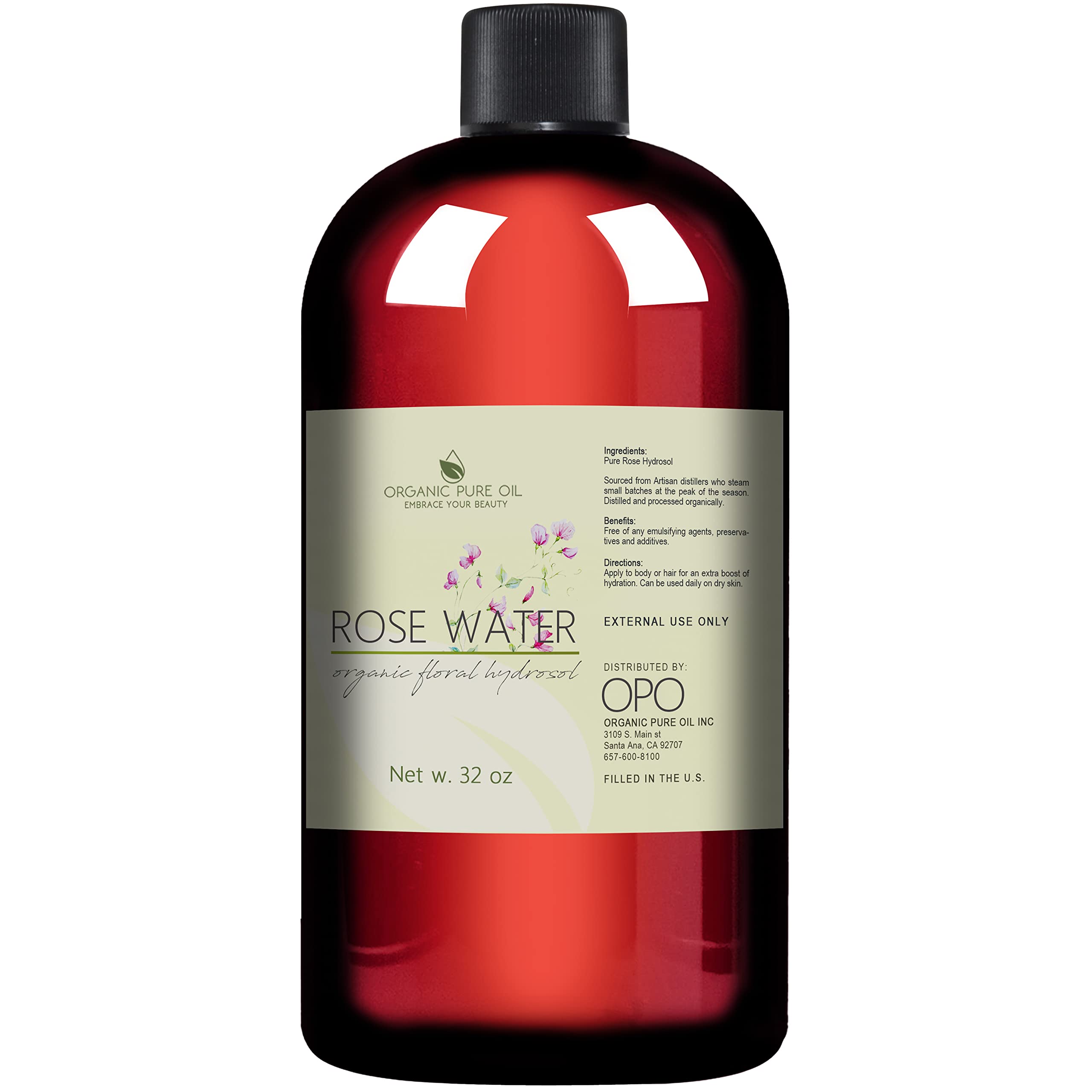 Organic Pure Oil Rose Hydrosol Water bottle—hydrating facial mist for daily skin refreshment.