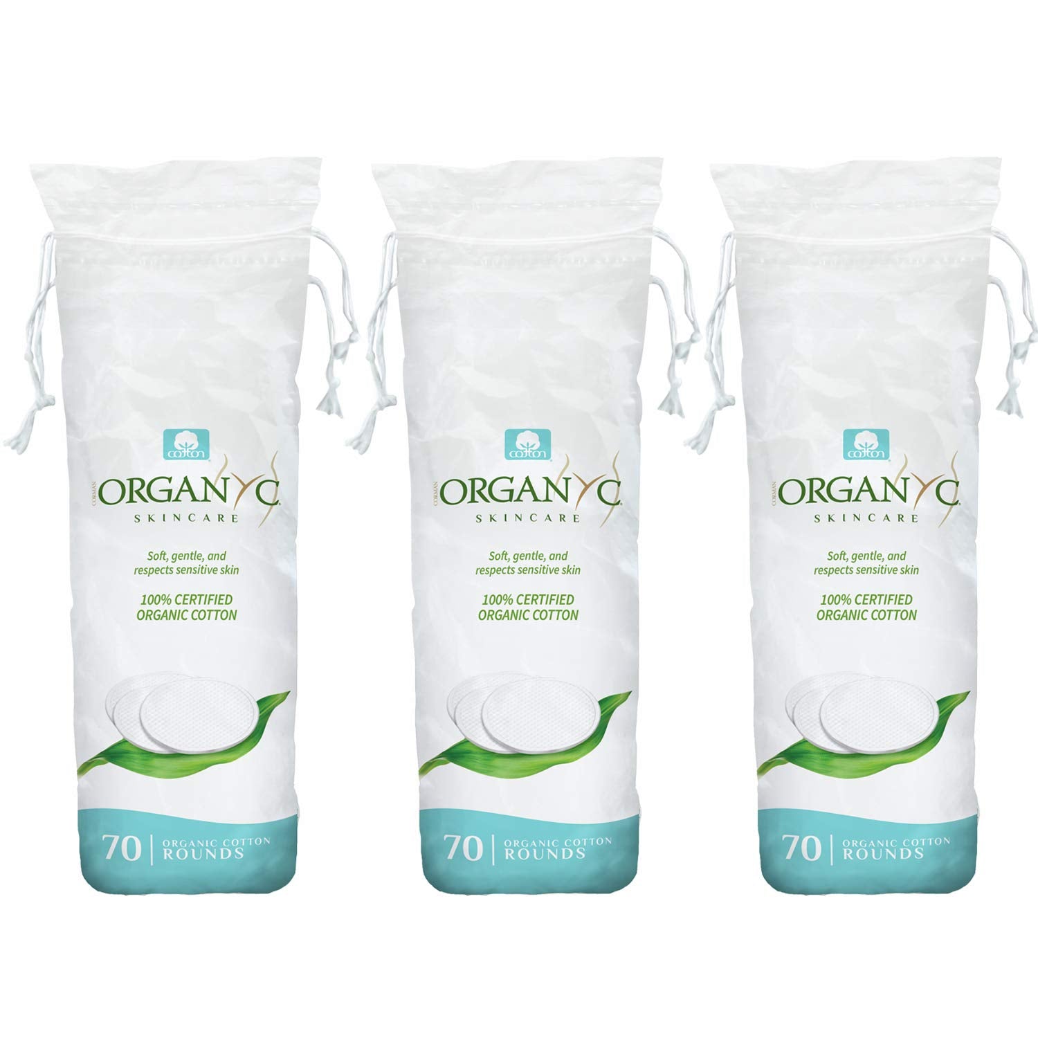 Organyc 100% Organic Cotton Rounds packaging close-up for sensitive skin cleansing