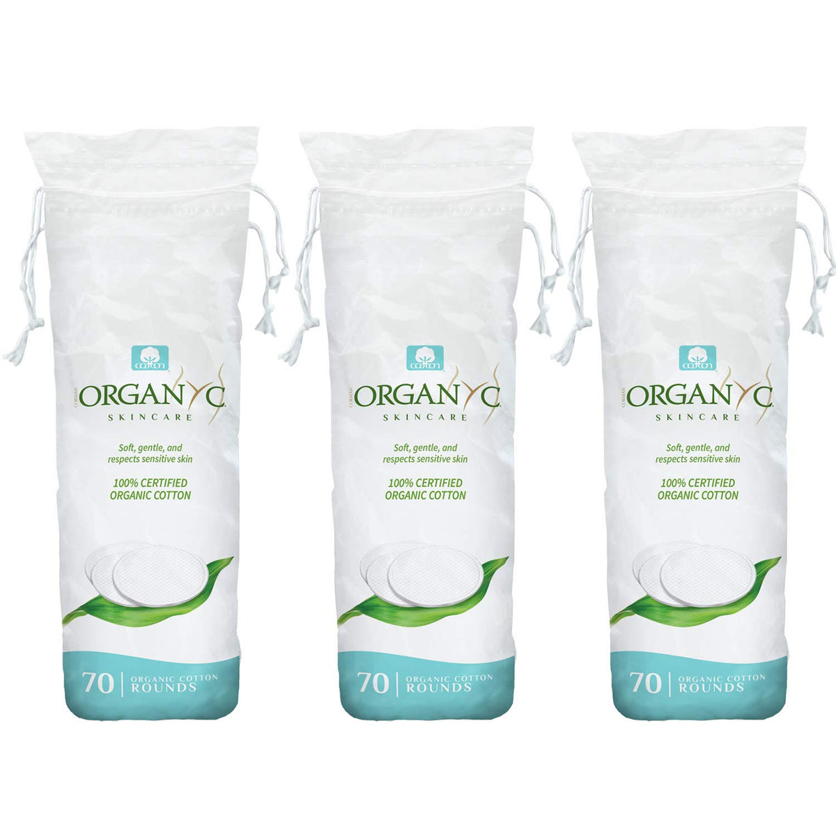 Organyc 100% Organic Cotton Rounds packaging close-up for sensitive skin cleansing