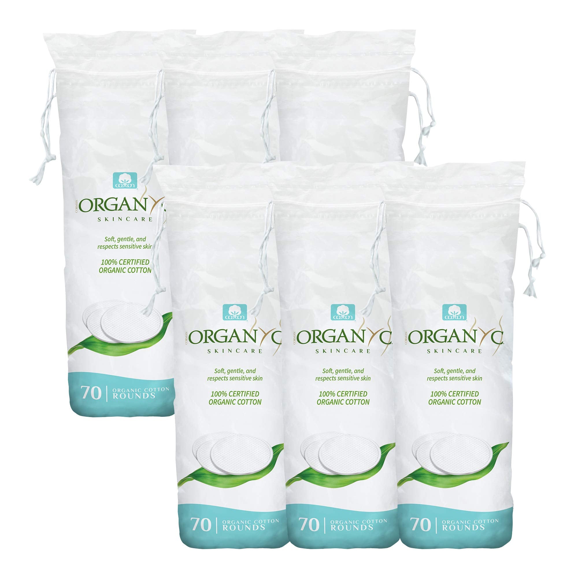 Organyc cotton rounds soft texture closeup for gentle facial care.