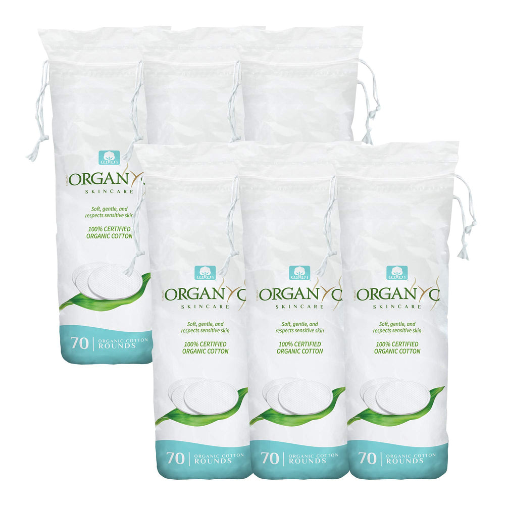 Organyc cotton rounds soft texture closeup for gentle facial care.