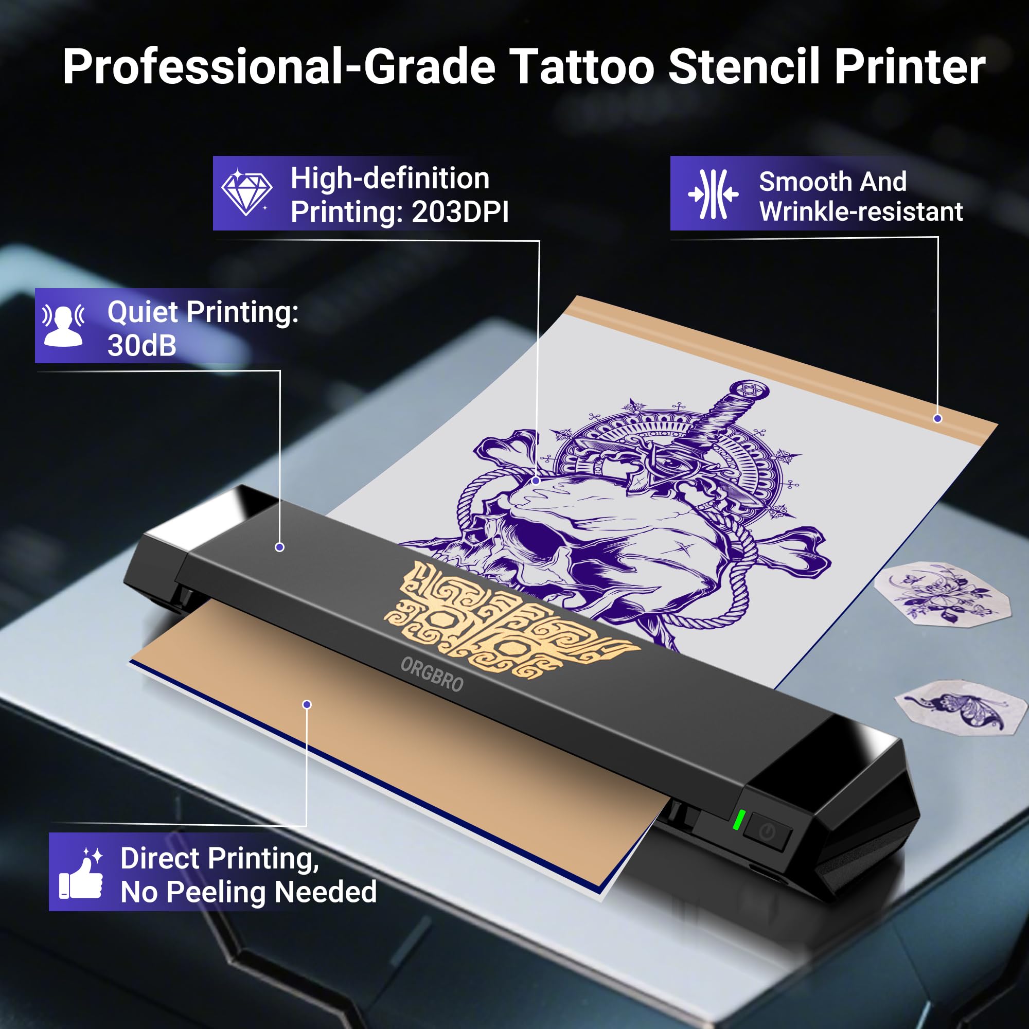 ORGBRO X8 wireless tattoo printer with built-in battery for cable-free sessions