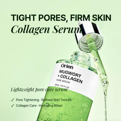 Orien Mugwort Collagen Pore Serum dropper releases lightweight formula for calm skin.