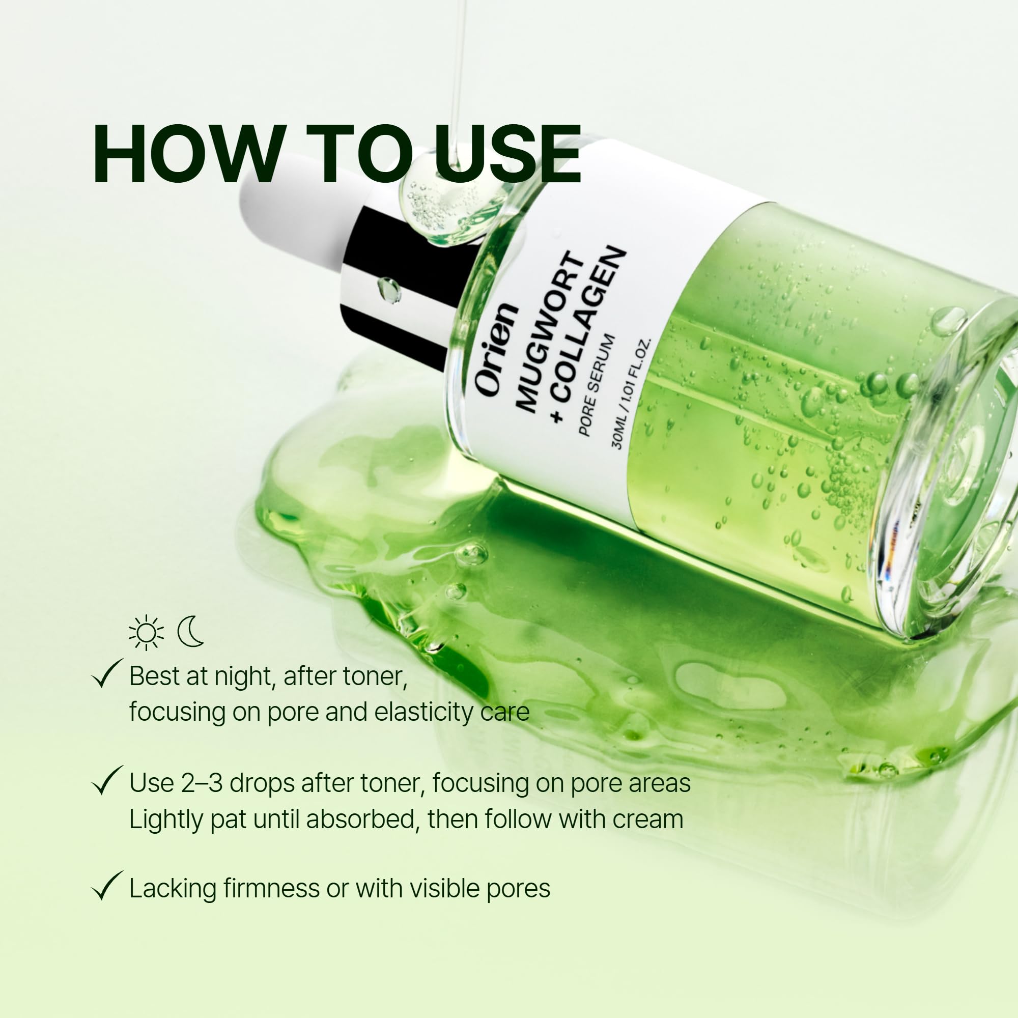 Orien Mugwort Collagen Pore Serum with hyaluronic acid for moisture balance.