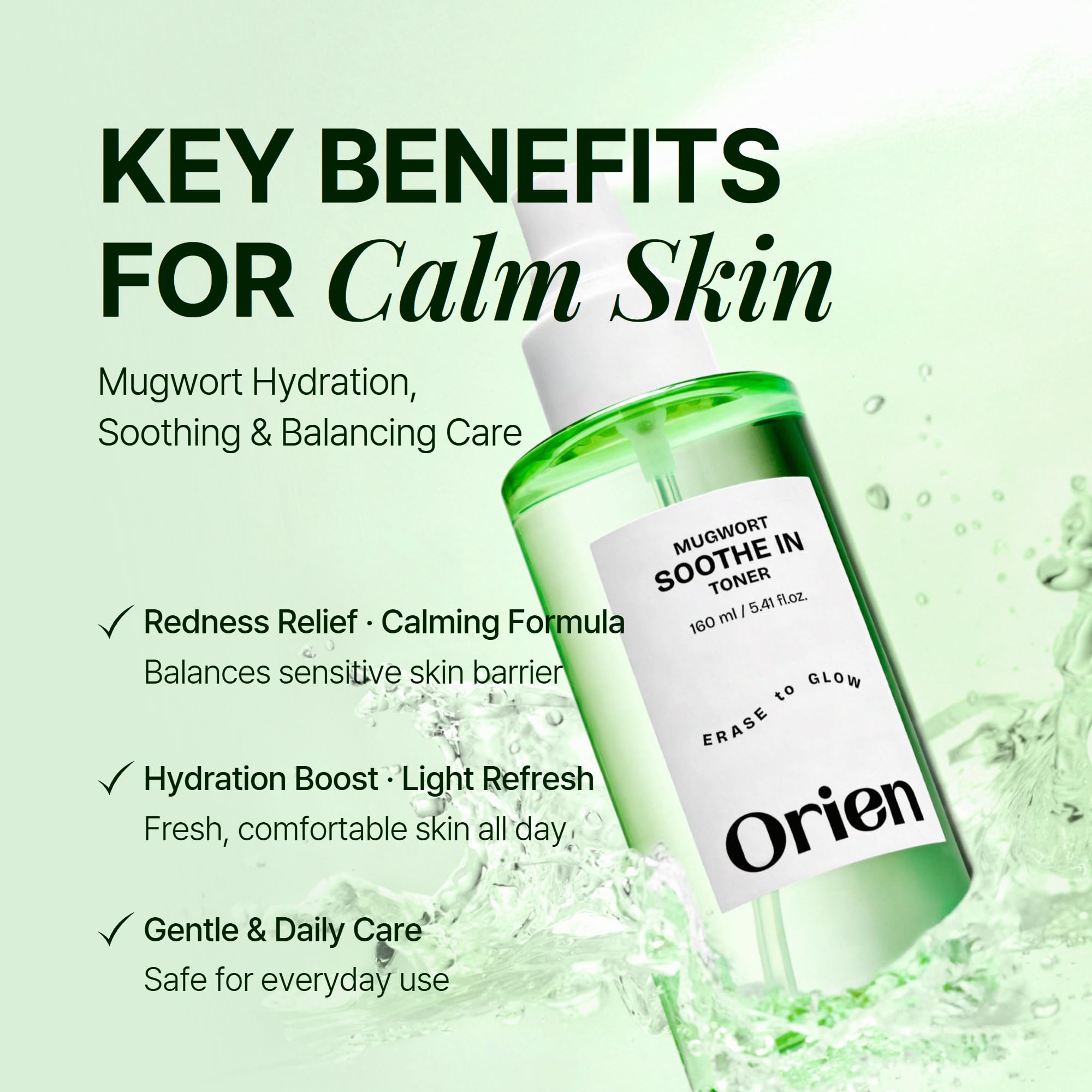 Orien Mugwort Soothe Toner mist-application shows gentle soothing for sensitive skin