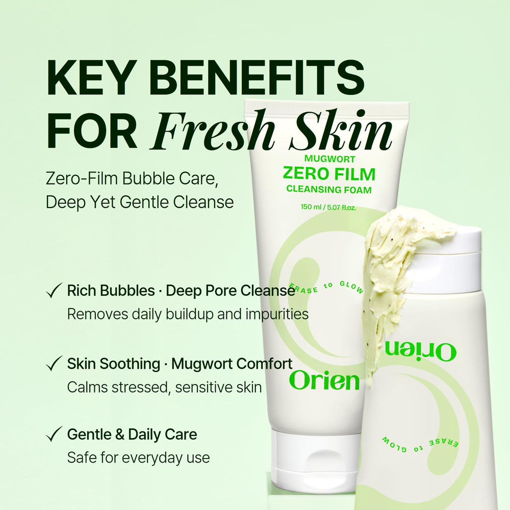 Orien Mugwort Zero Film Cleansing Foam fragrance-free formula for sensitive skin routines.