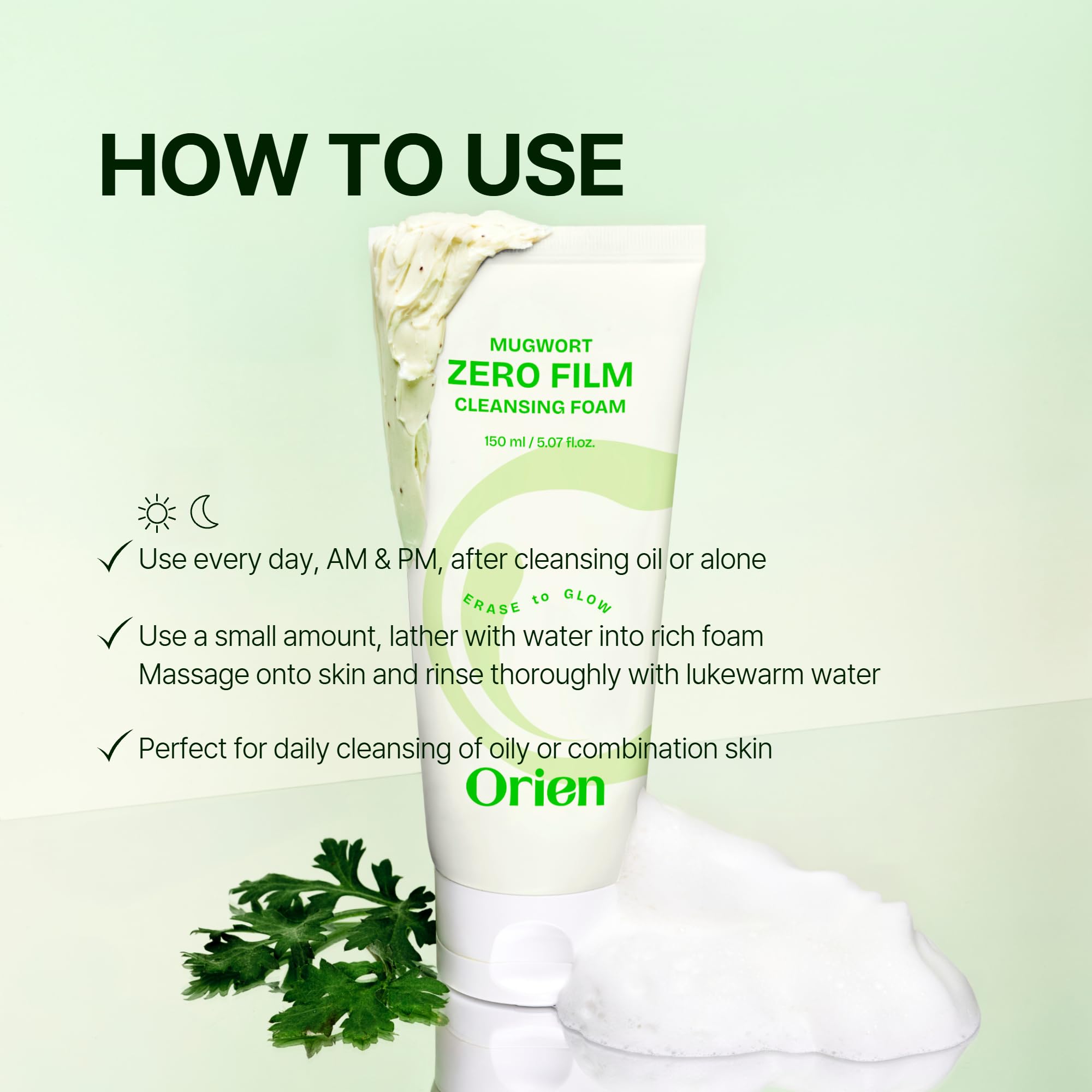 Orien Mugwort Zero Film Cleansing Foam hypoallergenic test signifying gentleness.