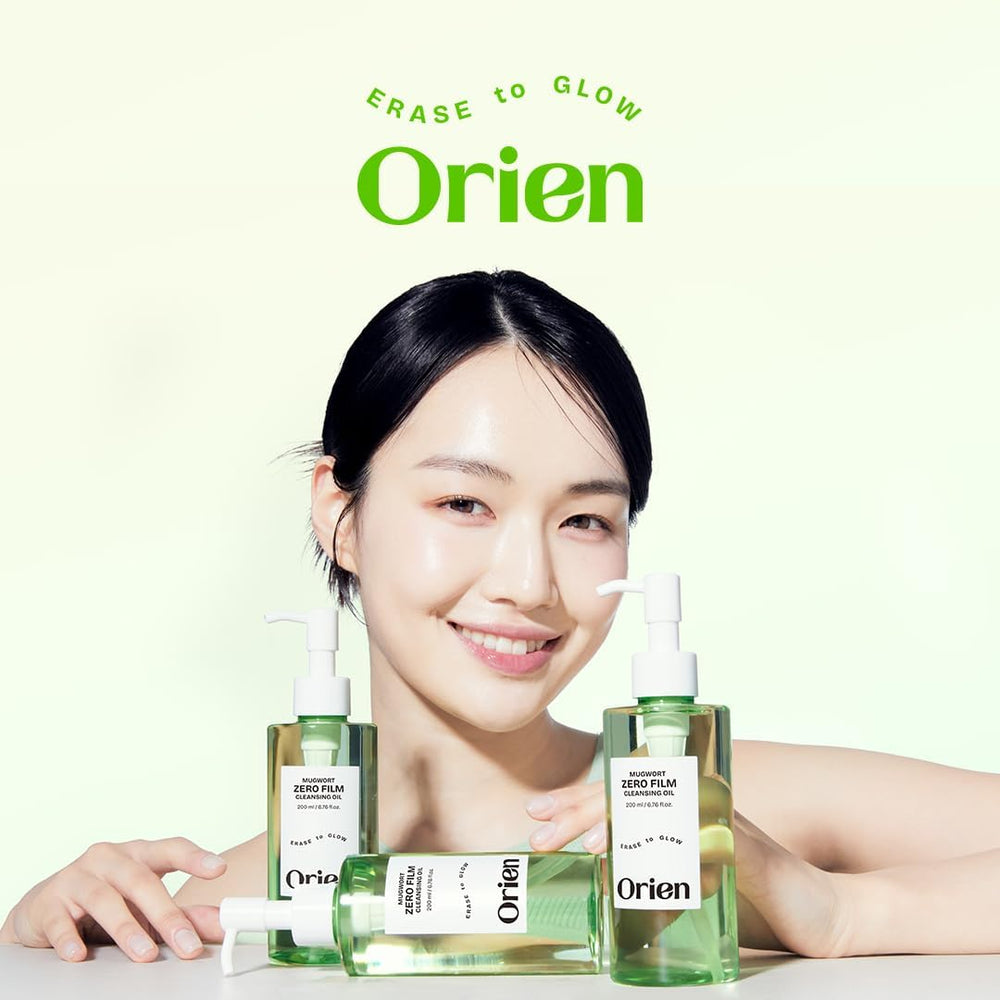Orien Mugwort Zero Film Cleansing Oil emulsify demo shows oil turning milky with water, easy rinse.