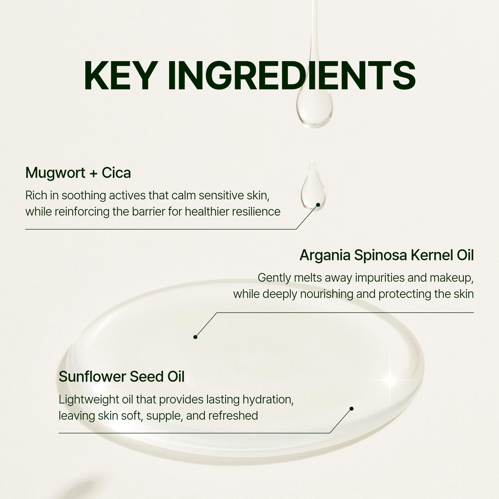 Orien Mugwort Zero Film Cleansing Oil in hand during cleansing routine, ready to emulsify makeup.