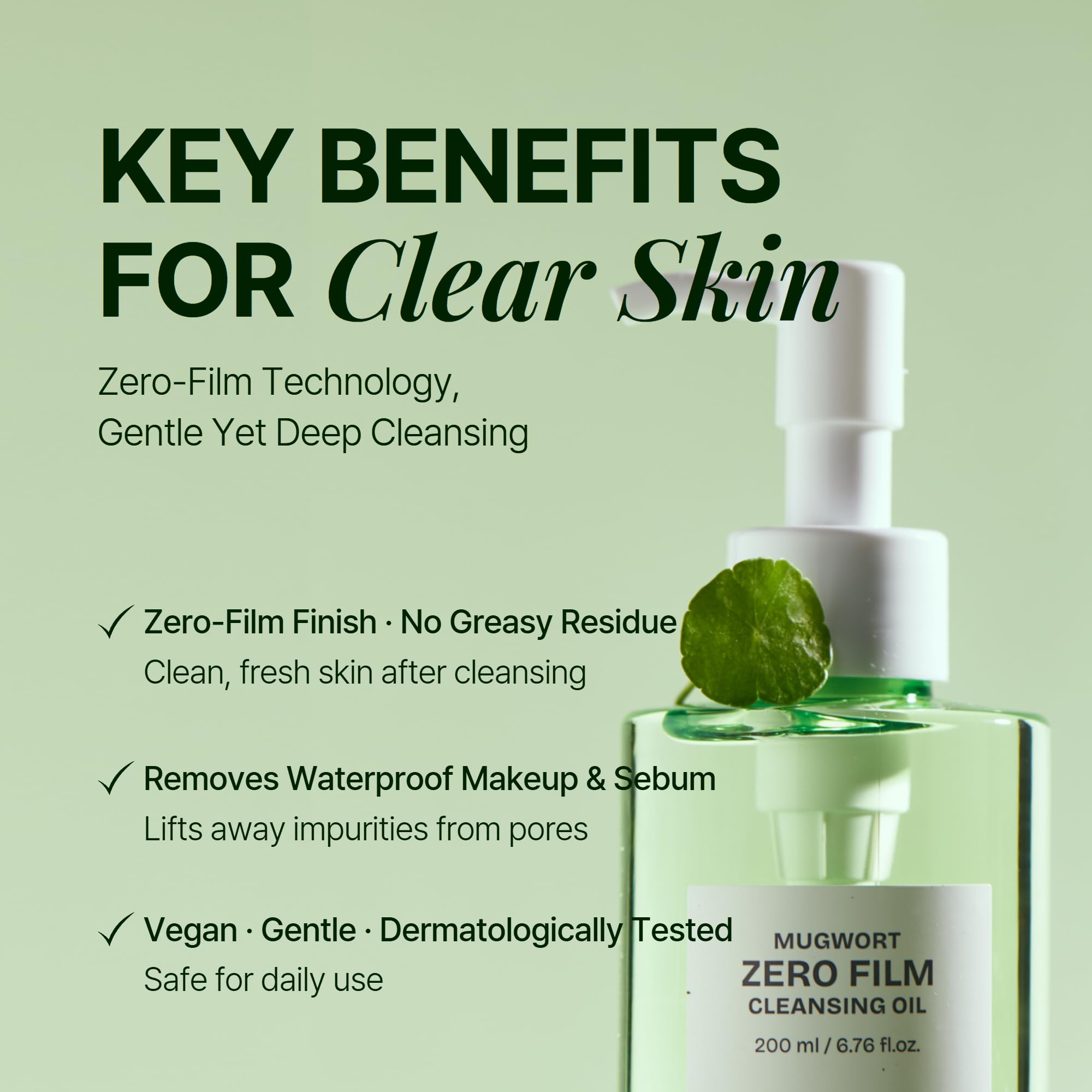 Orien Mugwort Zero Film Cleansing Oil ingredients highlight mugwort and centella for soothing cleanse.