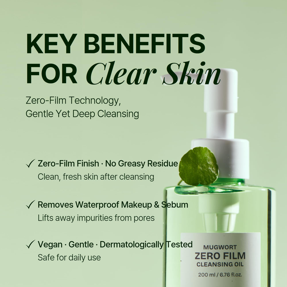 Orien Mugwort Zero Film Cleansing Oil ingredients highlight mugwort and centella for soothing cleanse.