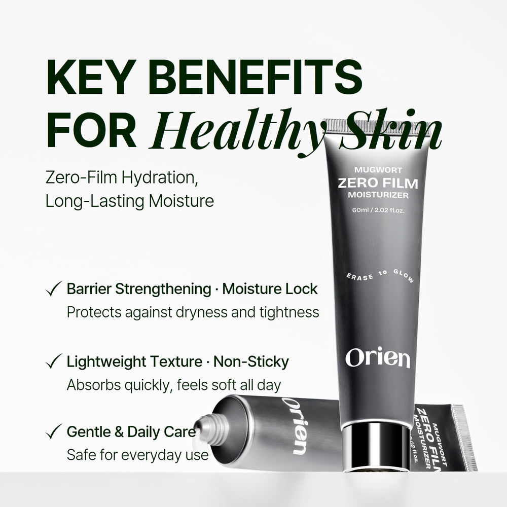 Orien Mugwort Zero Film Moisturizer packaging highlights fragrance-free formula.