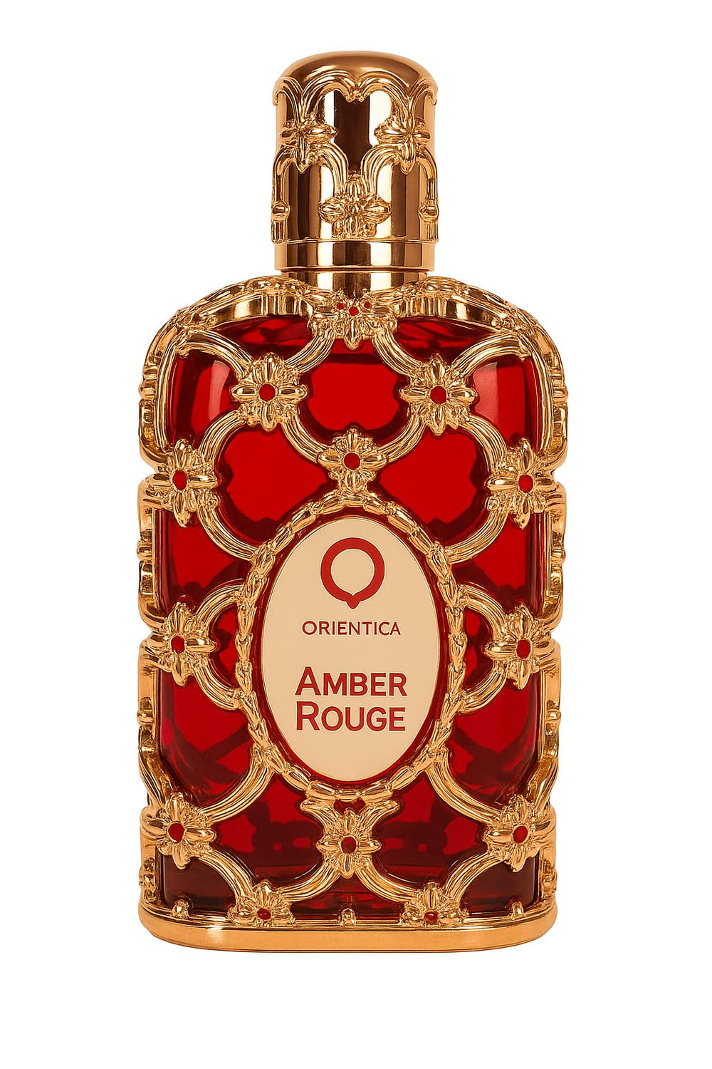 Orientica Amber Rouge bottle front for elegant evening wear.