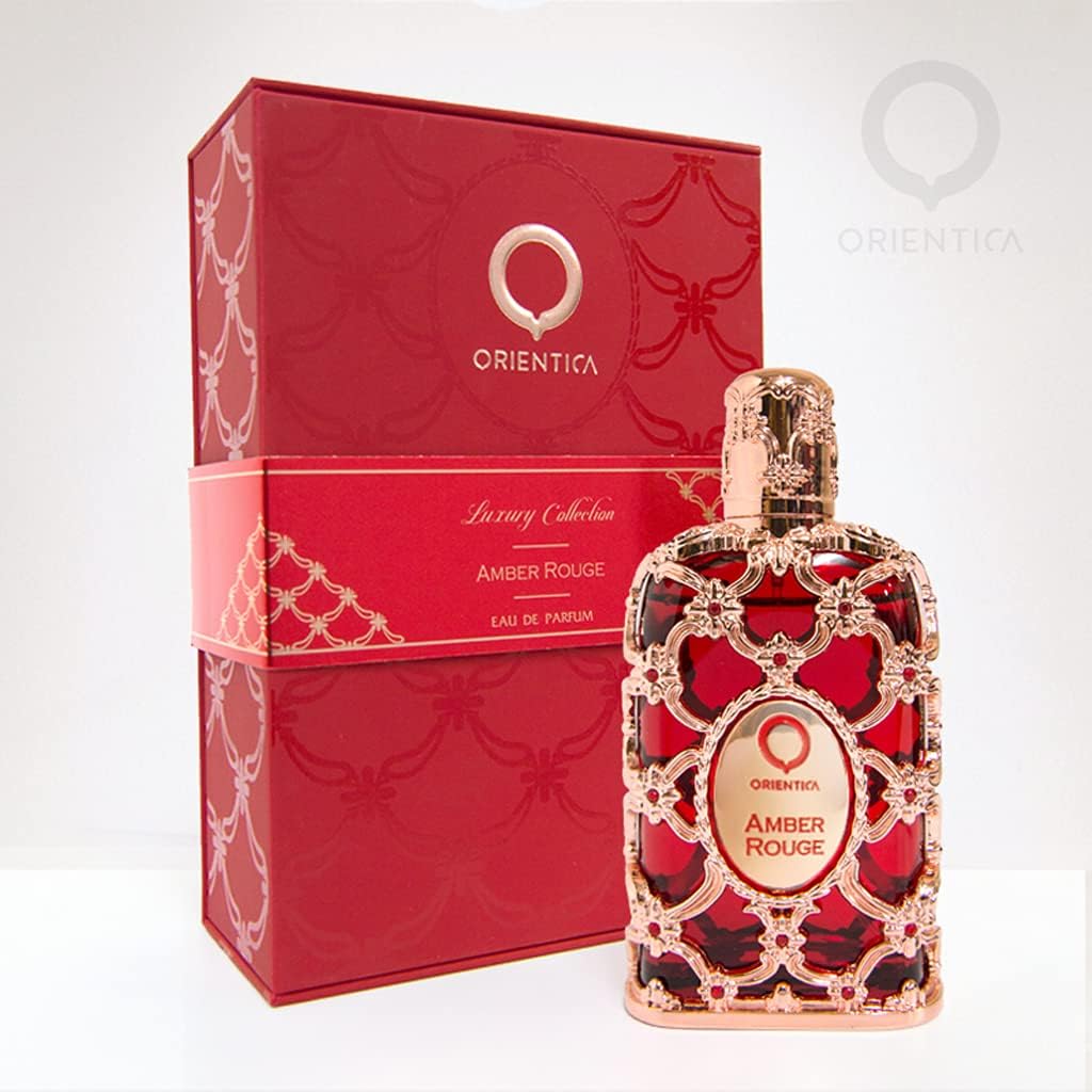 Orientica Amber Rouge unisex-use image conveys adaptable day-to-night fragrance.