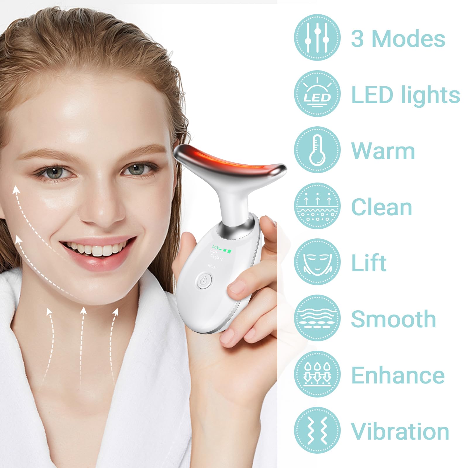 Oriflame neck and face massager white in use showing ergonomic grip for contouring.