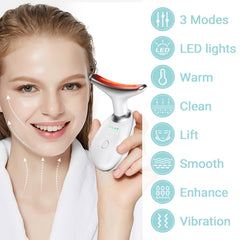 Oriflame neck and face massager white in use showing ergonomic grip for contouring.