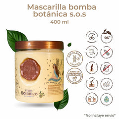 Origen Botánico S.O.S. Bomb Mask application demonstrates nourishing treatment for frizz-prone hair.