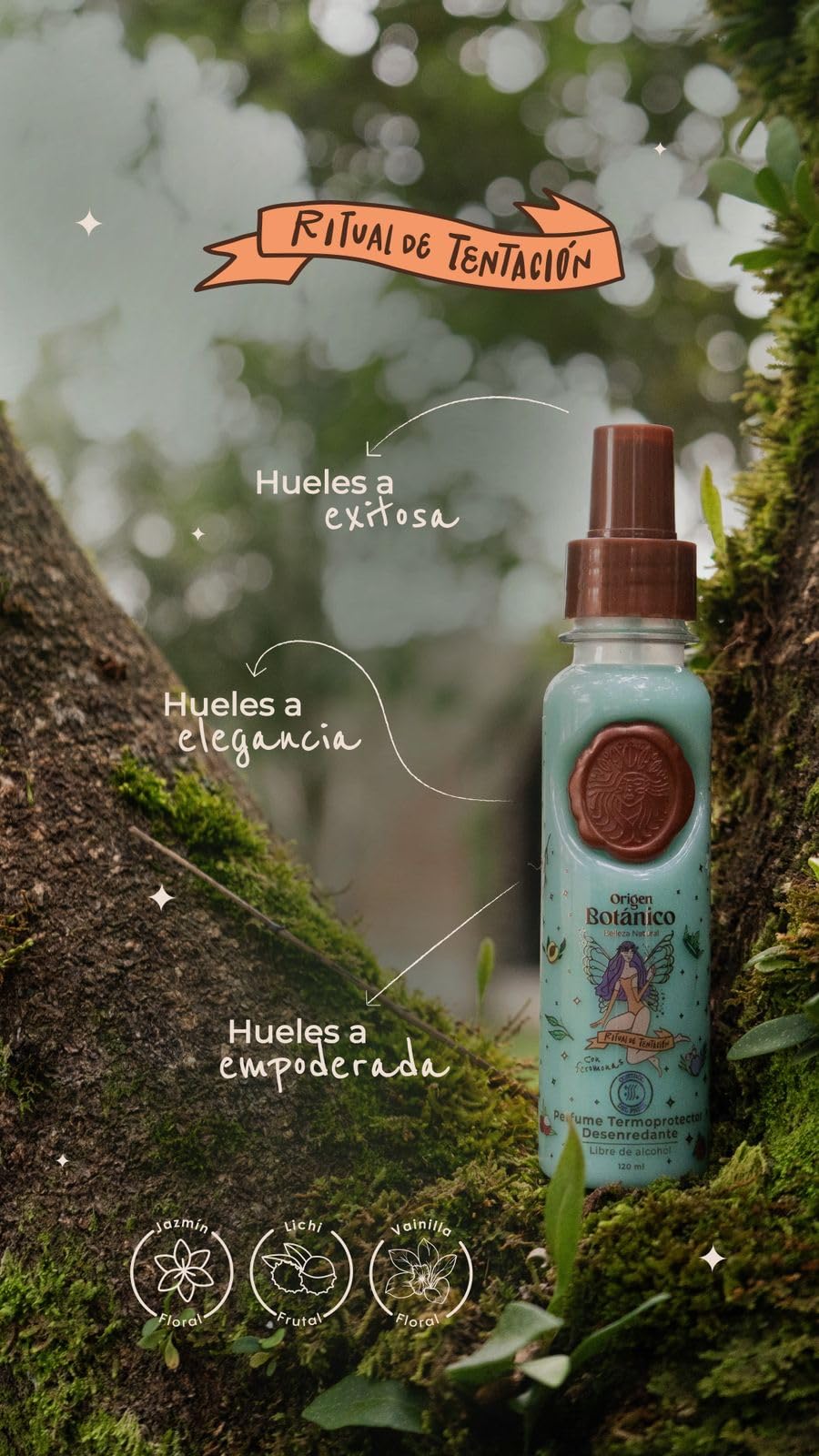 Origen Botánico termoprotector spray application demonstrates easy detangling for wet or dry hair.
