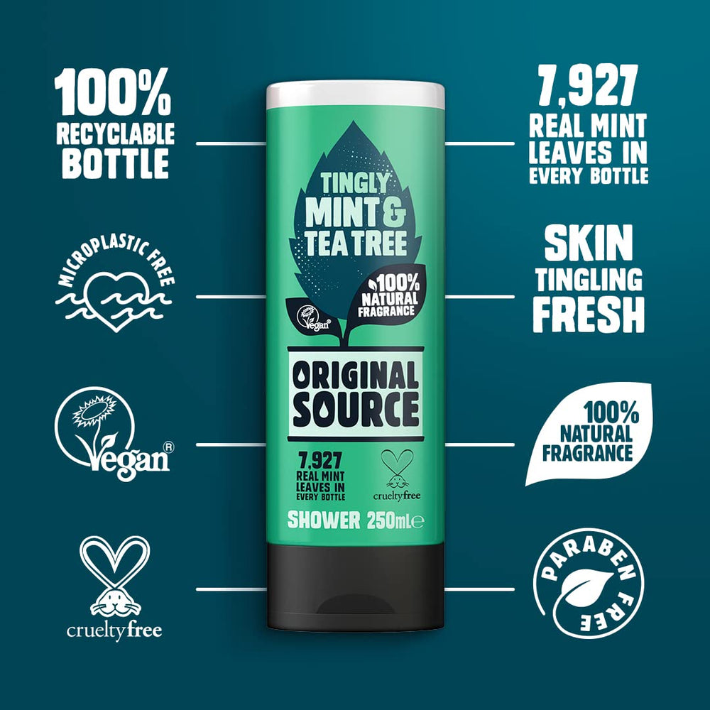 Original Source Tea Tree & Mint label highlights natural, botanical scent.