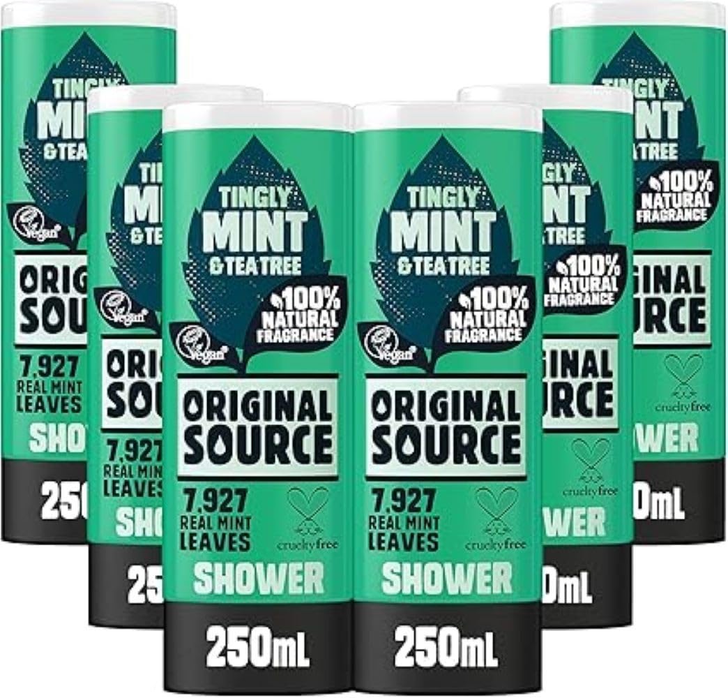 Original Source Tea Tree & Mint Shower Gel pack of six bottles ready for daily refreshment.