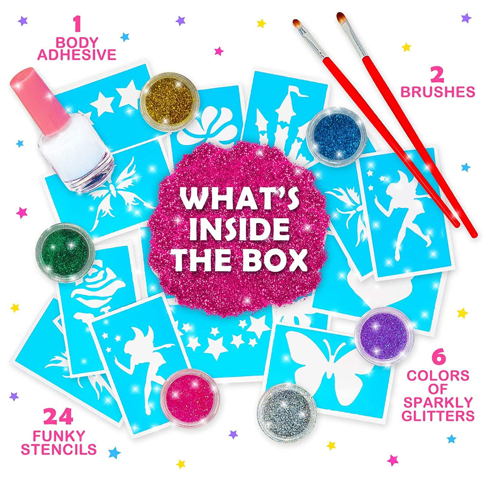 Original Stationery glitter tattoo kit party setup for sleepovers and festive events