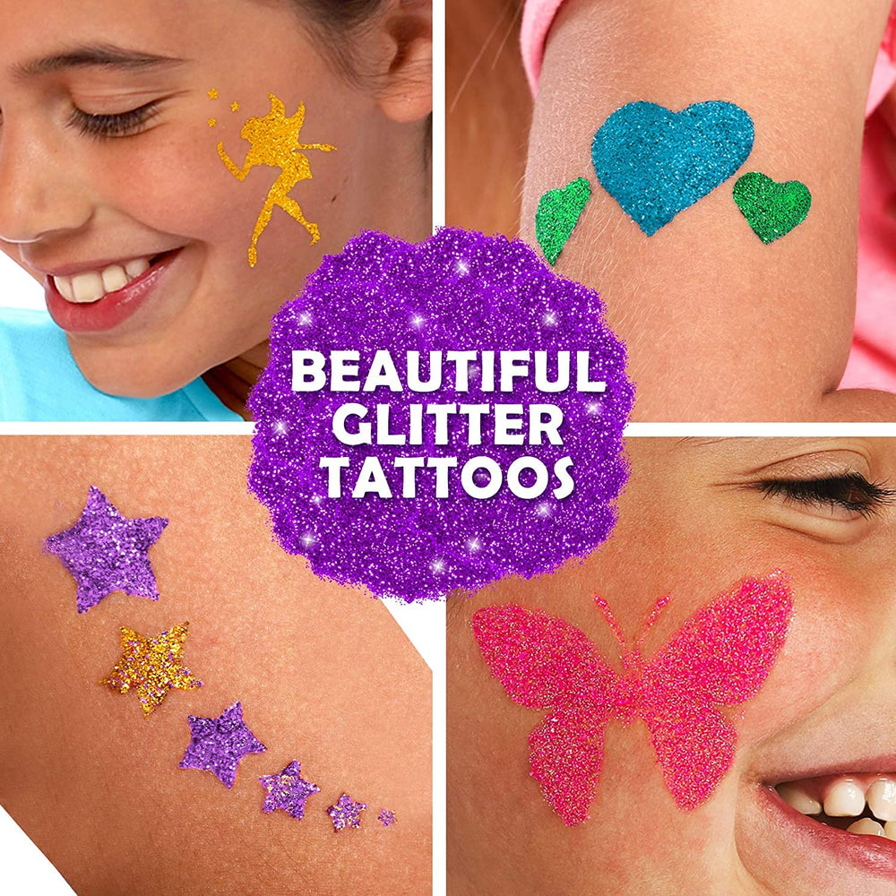 Original Stationery glitter tattoo kit 24 stencils featuring princess crowns and butterflies