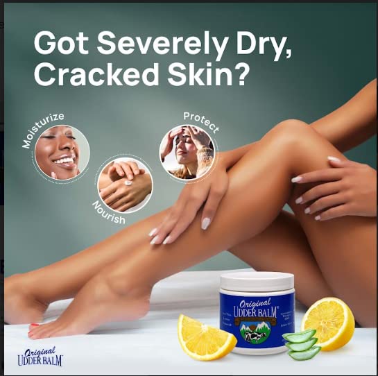 Original Udder Balm dense texture demonstrates easy application on dry skin.