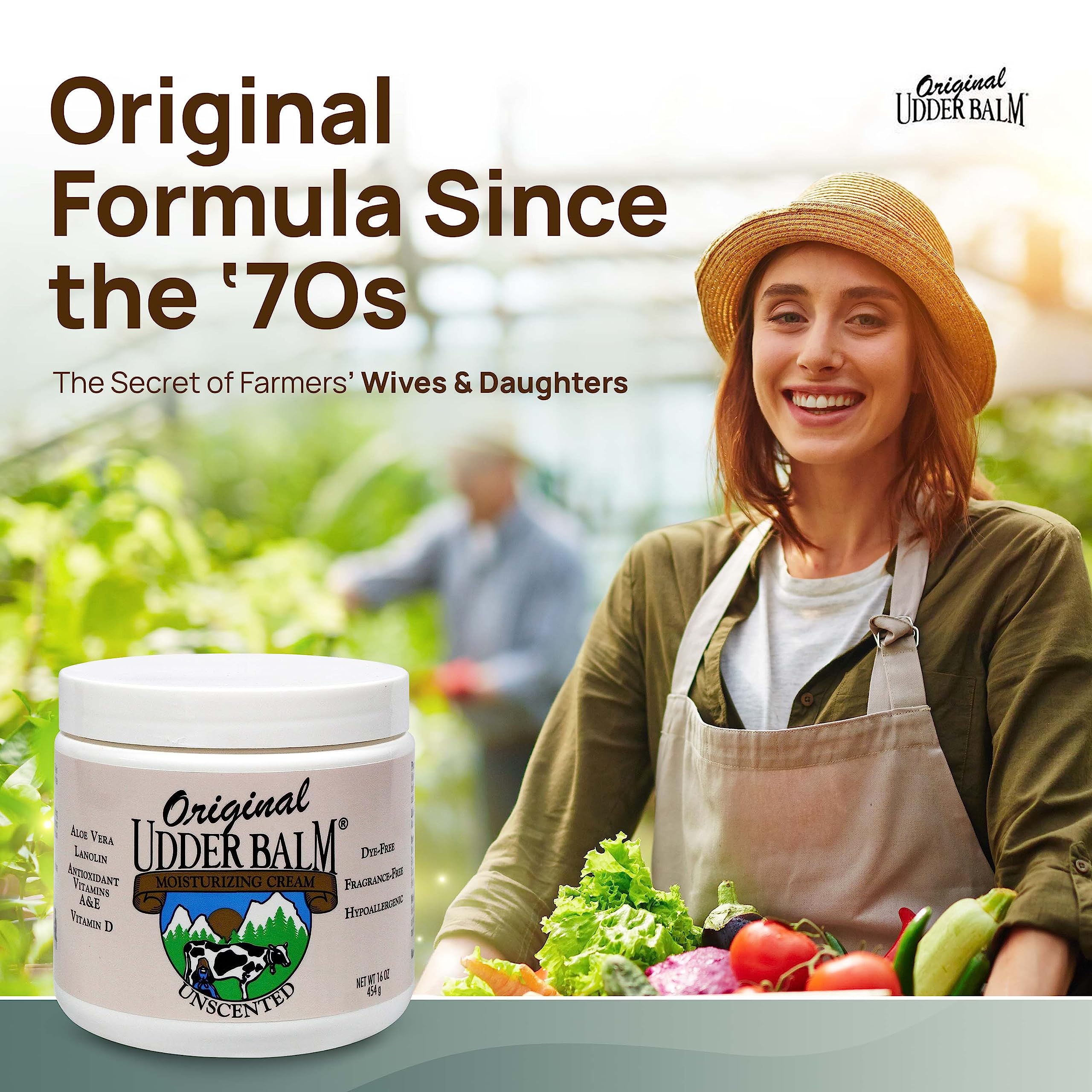 Original Udder Balm hand application demonstrates deep hydration for dry hands.