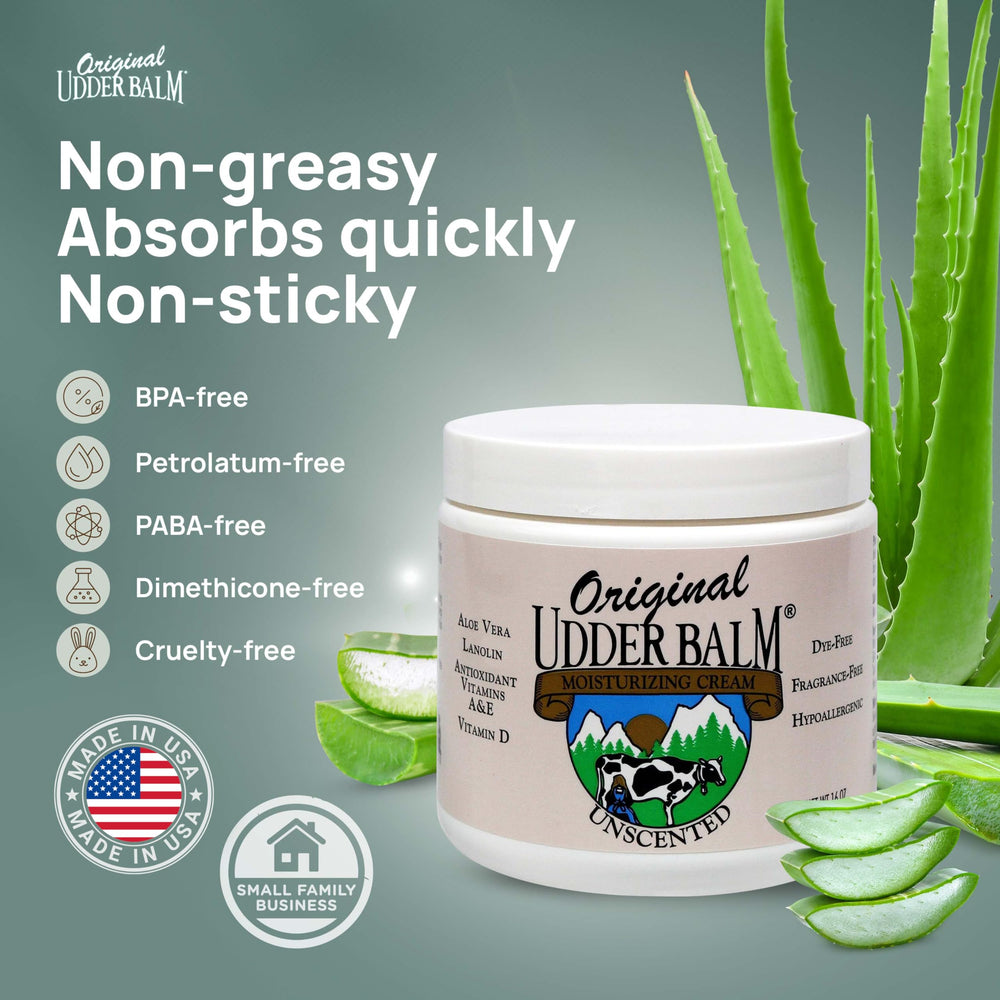 Original Udder Balm hypoallergenic ingredients support sensitive skin without irritants.