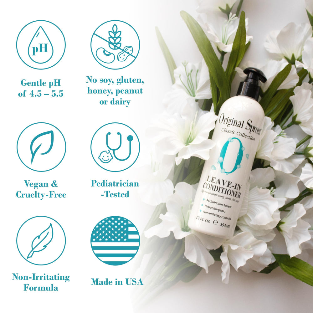 Original Sprout leave-in conditioner being applied to hair to detangle knots.