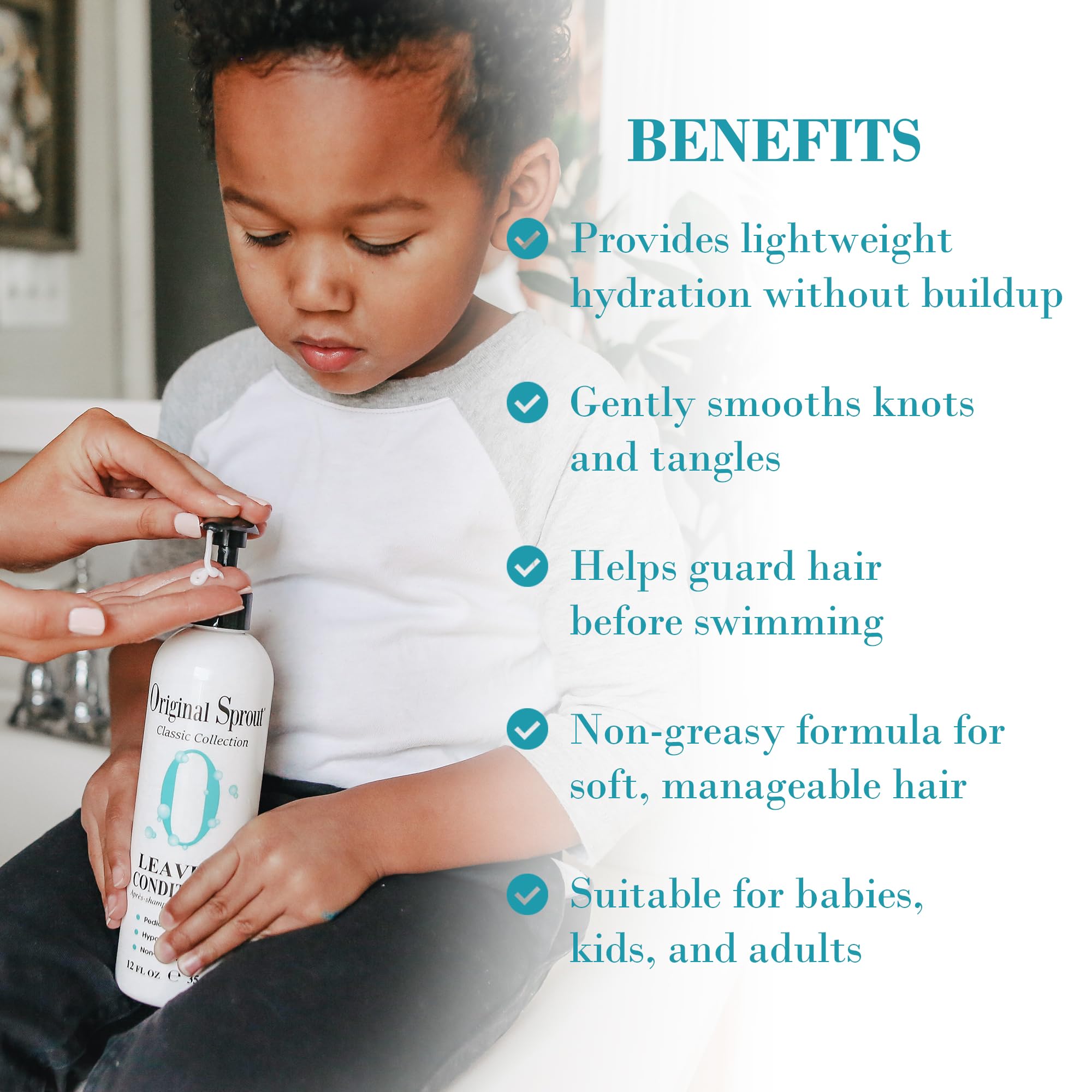 Original Sprout leave-in conditioner texture swirl highlights creamy formula for frizz control.