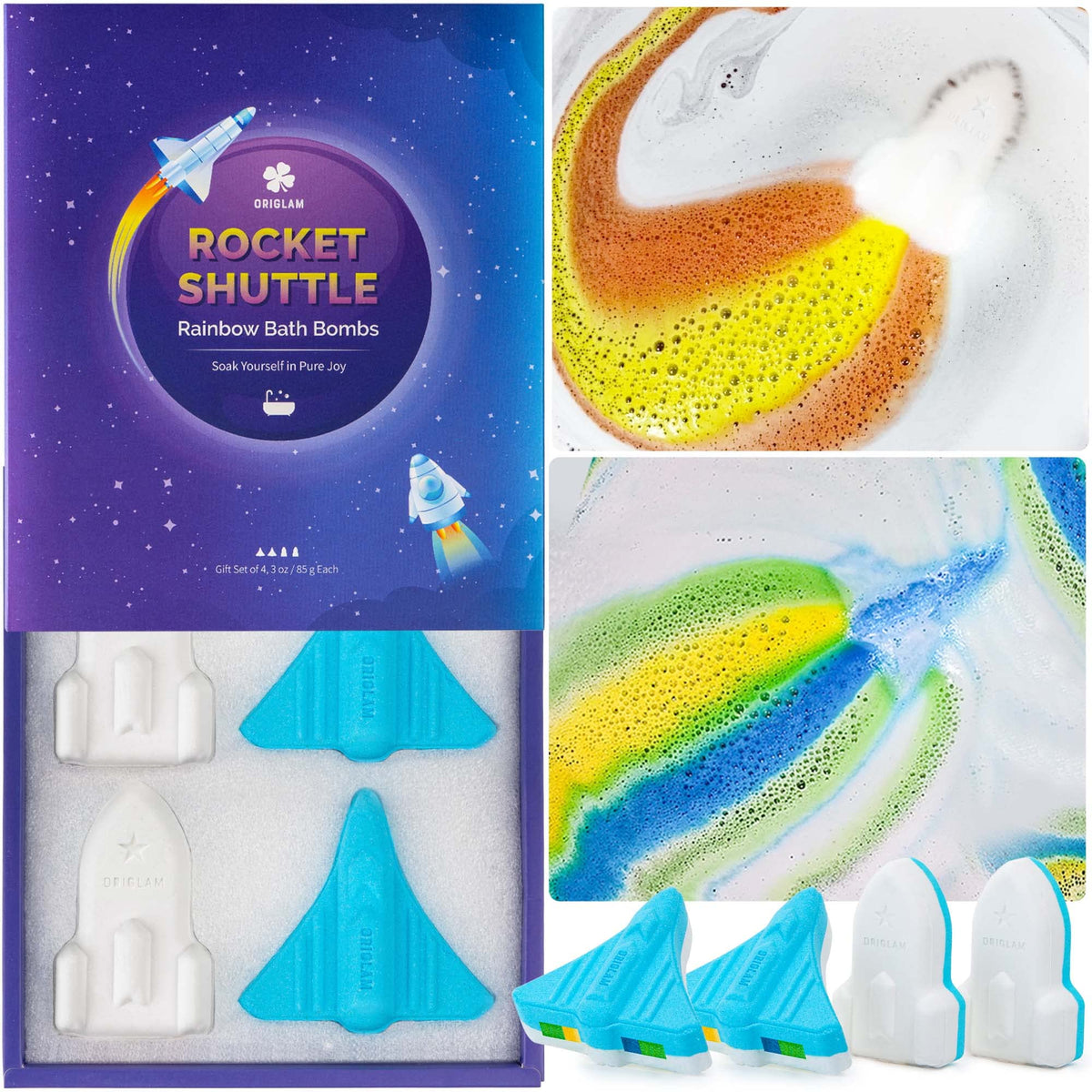 ORIGLAM space-rocket-bath-bombs-packaging highlights natural, kid-friendly fizz.