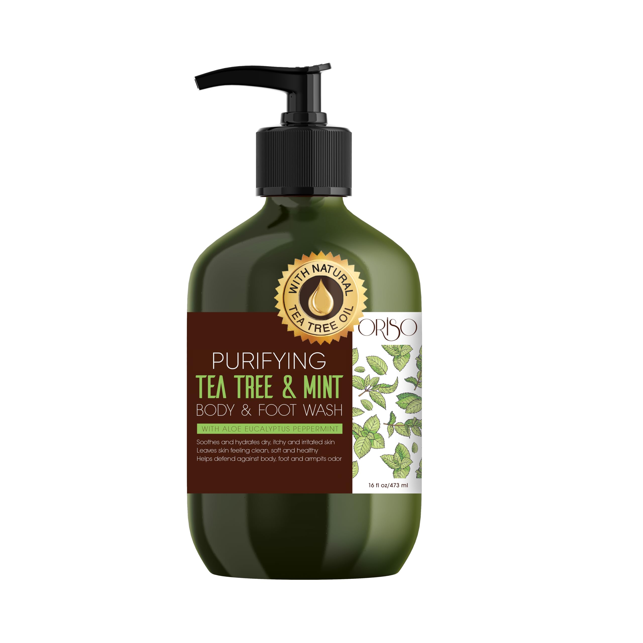 ORISO Tea Tree Mint Body Wash bottle—invigorating cleanse for active skin after workouts.