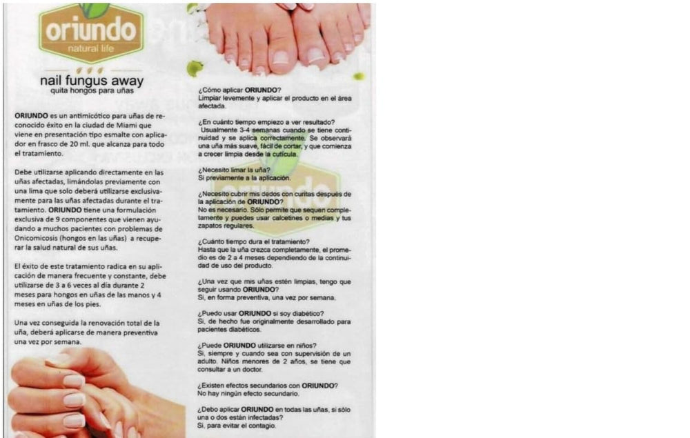 Oriundo Natural Life ingredients panel highlights the nine-component formula.