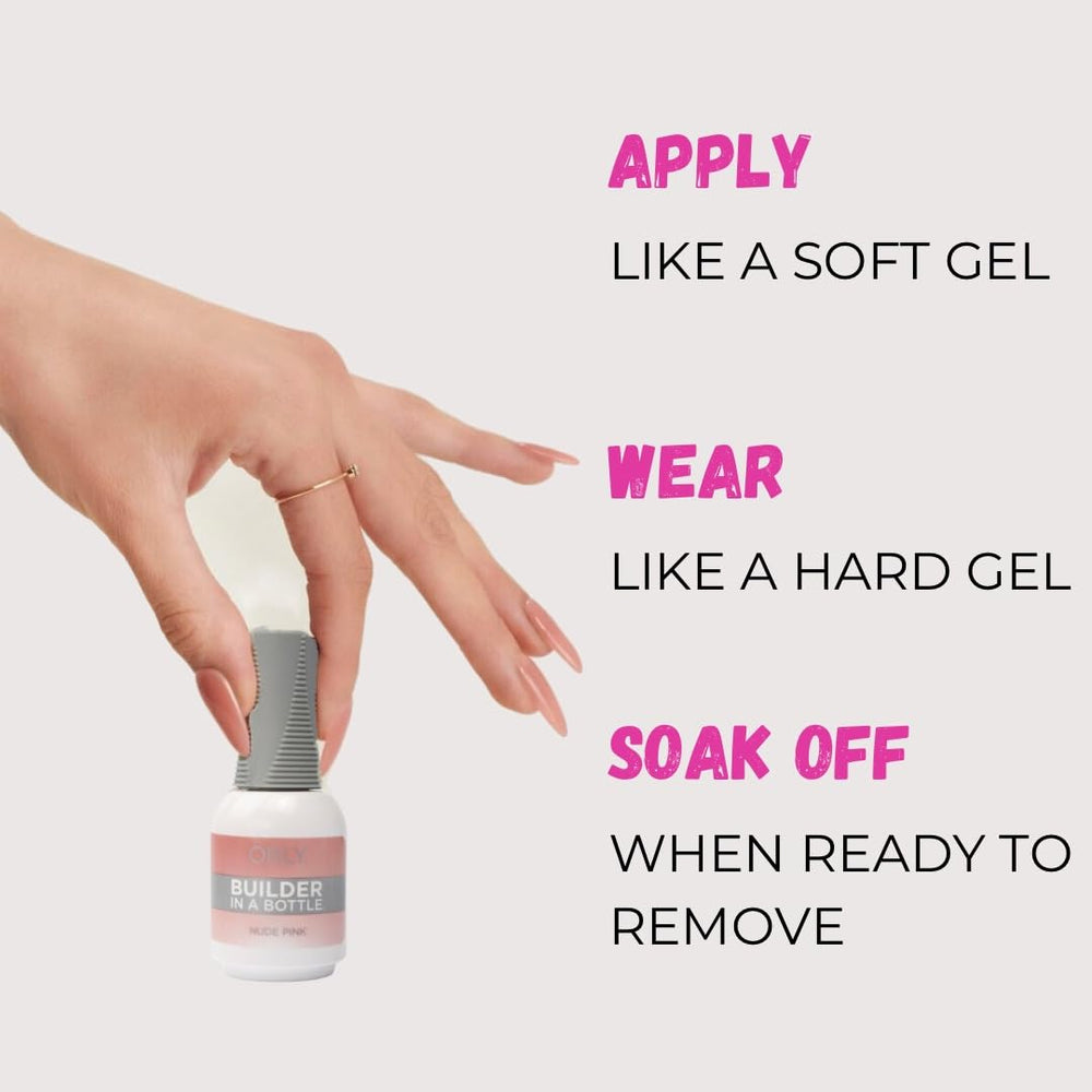 Orly GELFX Builder nude pink finish enhances extensions for a natural look.