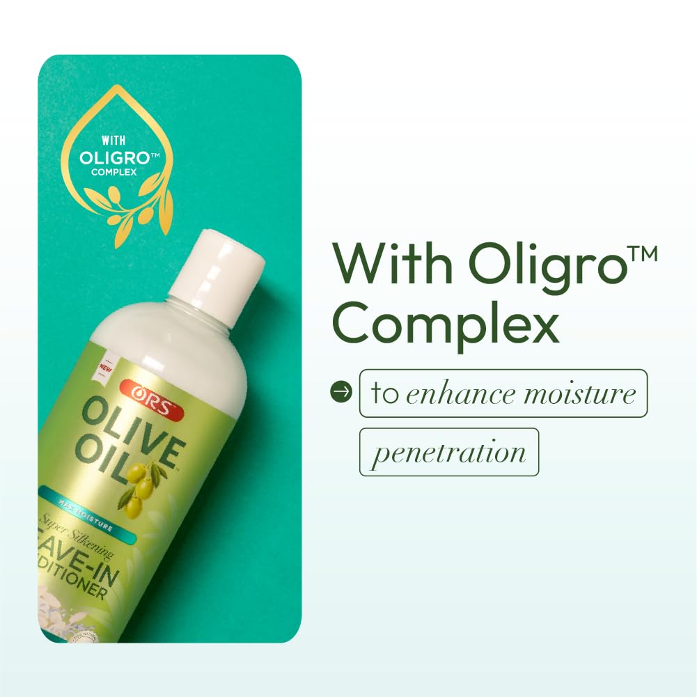 ORS Olive Oil Max Moisture paraben-free label close-up for healthier-feeling hair.