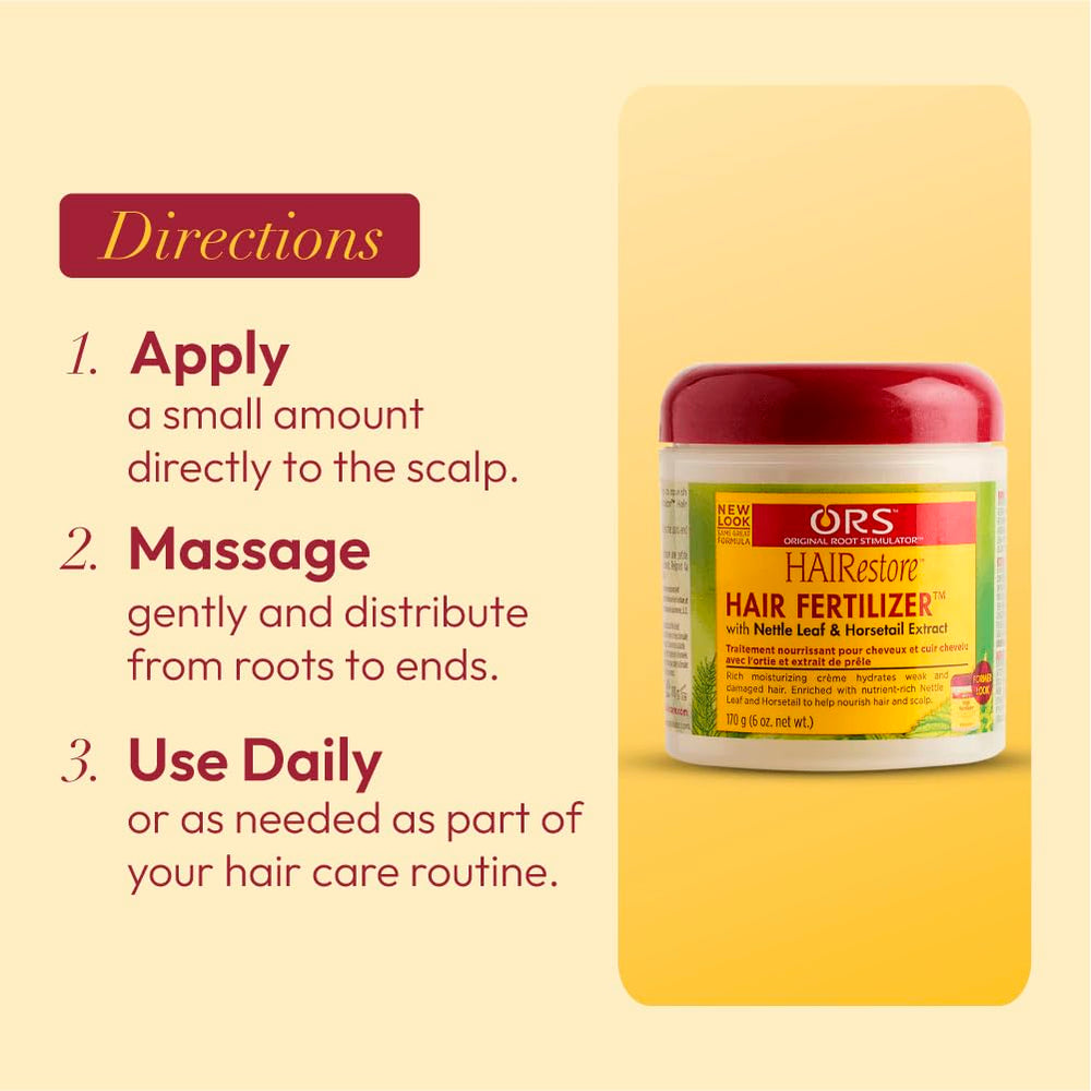 ORS HAIRRESTORE before-after hinting at improved hair appearance with use