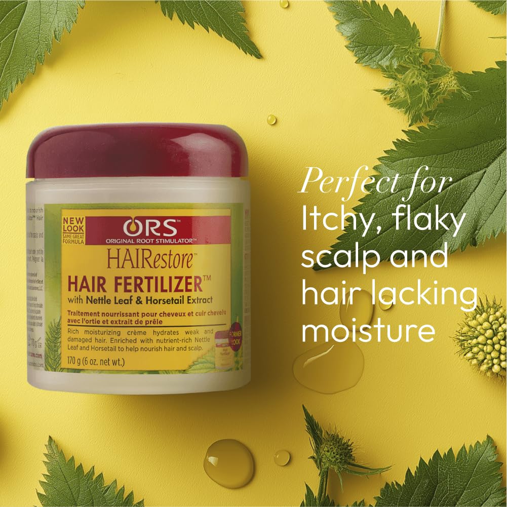 ORS HAIRRESTORE horsetail extract closeup suggesting revitalized scalp environment