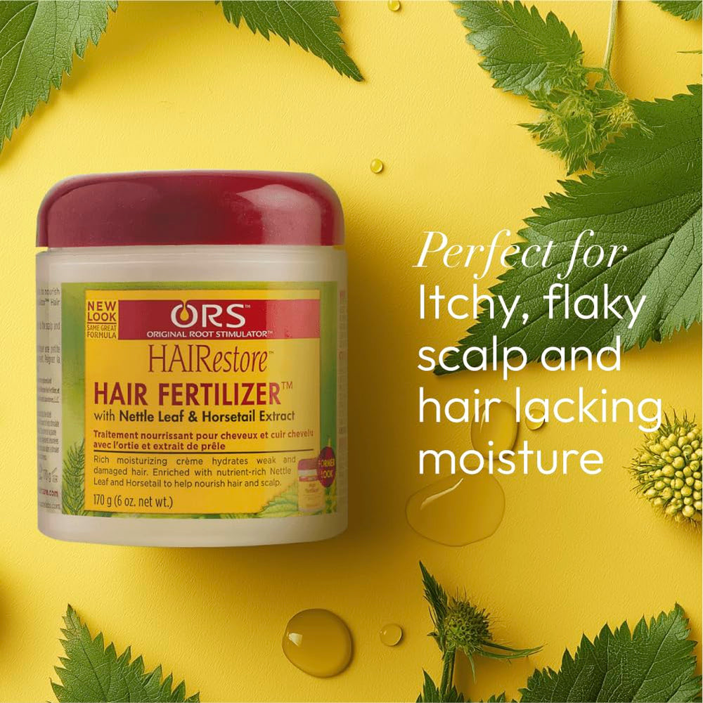 ORS HAIRRESTORE horsetail extract closeup suggesting revitalized scalp environment