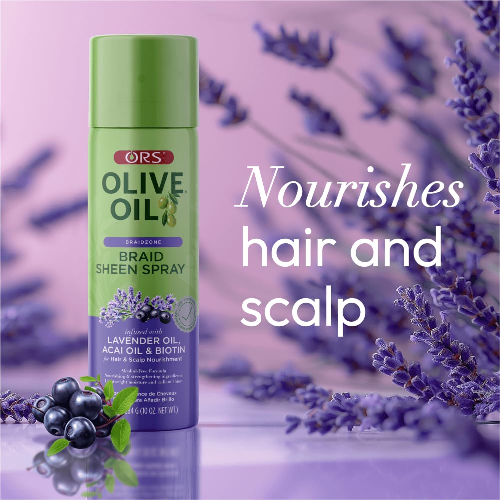 ORS Olive Oil Braidzone lavender aroma image evokes calming routine and gentle scalp refreshment.