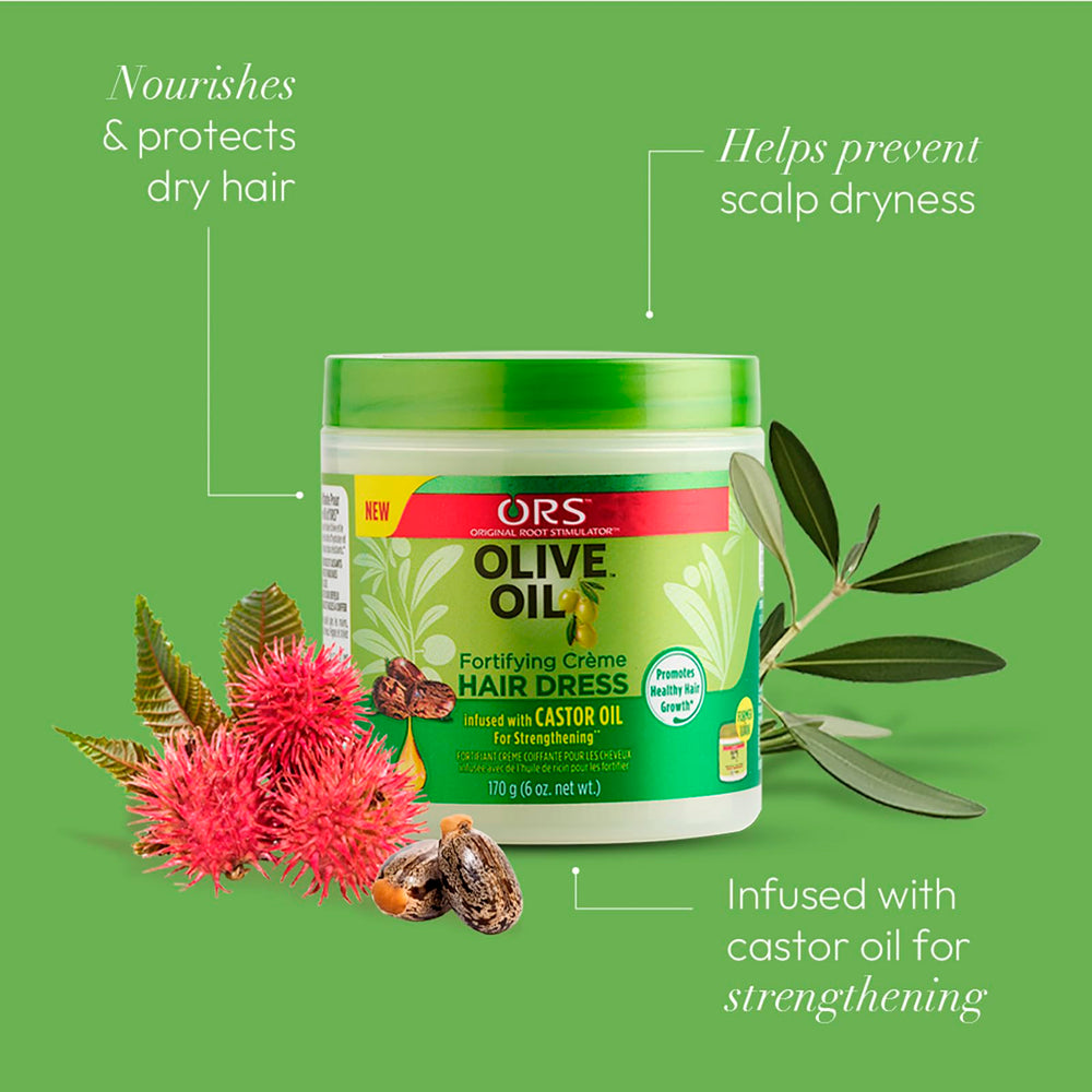 ORS Olive Oil Fortifying Cream Hair Dress texture on palm promising softness