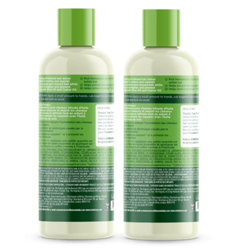Close-up of ORS Olive Oil Hair Lotion being applied for smooth, manageable results