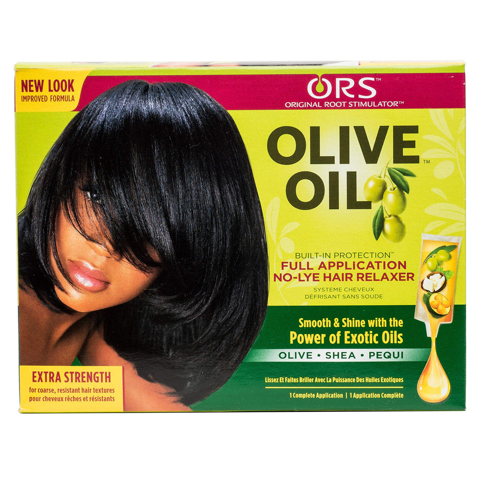 ORS Olive Oil ingredient bottle highlights Mediterranean olive oil for softness.