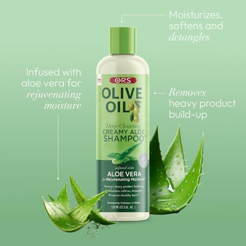 ORS Olive Oil Moisture Restore label closeup highlights nourishing oils.