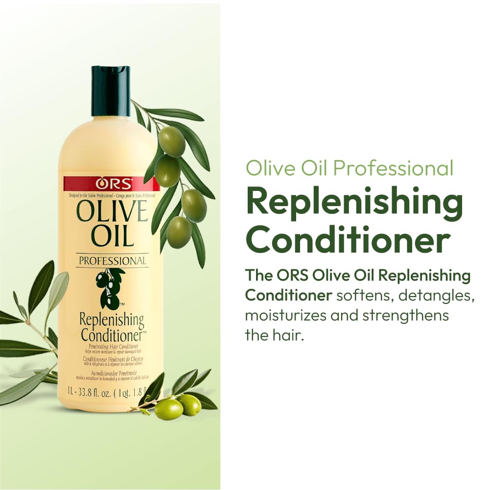 ORS Olive Oil Professional Replenishing Conditioner hands-application shows creamy texture for even distribution.