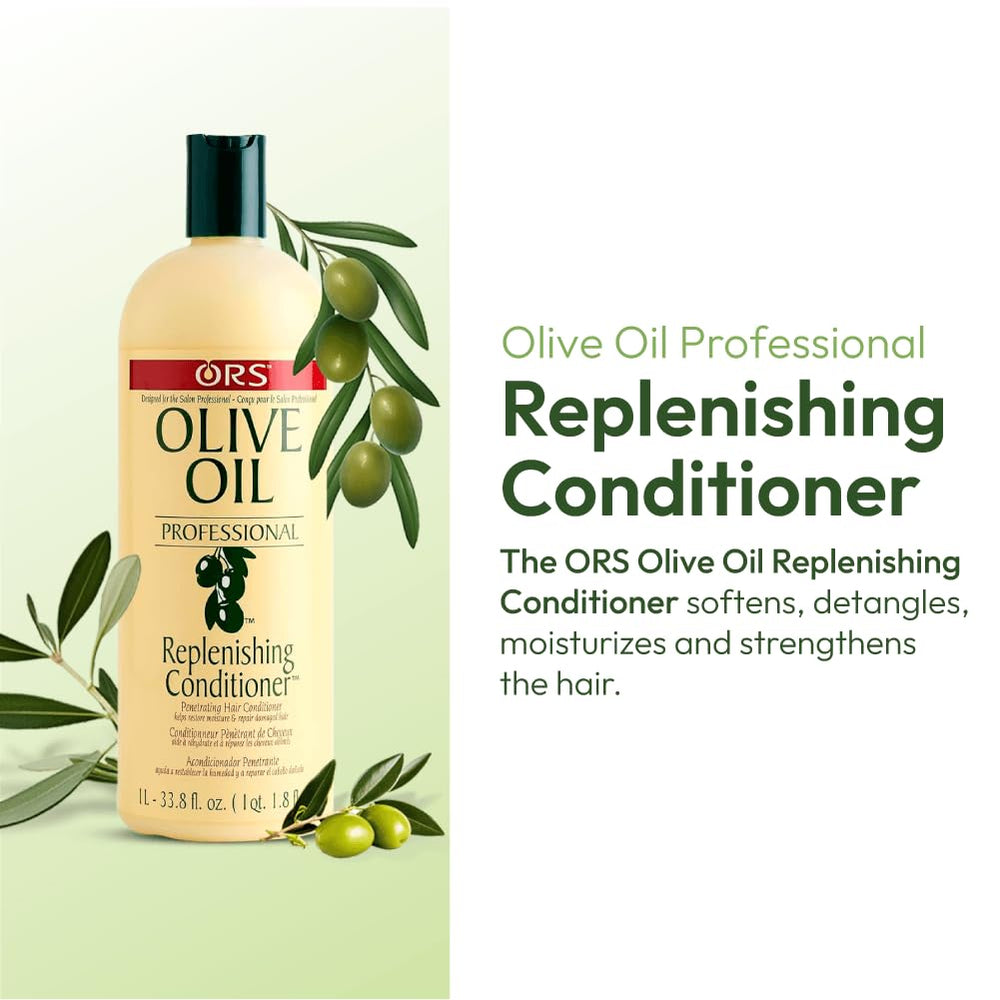 ORS Olive Oil Professional Replenishing Conditioner hands-application shows creamy texture for even distribution.