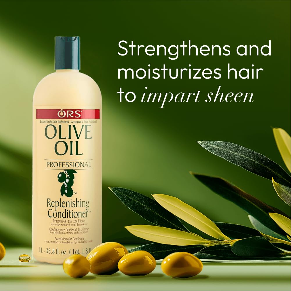 ORS Olive Oil Professional Replenishing Conditioner luxury-packaging elevates bathroom display.