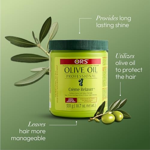 ORS Olive Oil Relaxer cream texture close-up shows rich consistency for gentle processing.